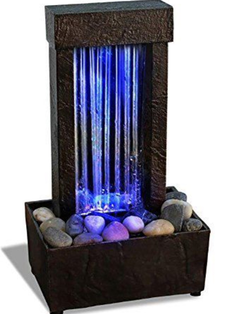 Indoor LED Waterfall Fountain with River Rocks - Blue Light